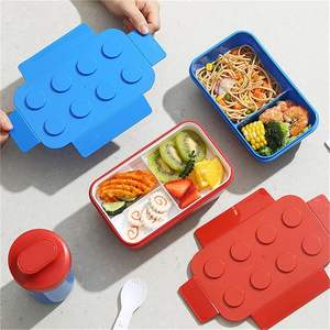 Neues Design 1100ML Bento-Lunchbox für Neugeborene und Kinder 2 Fächer Kreative Bausteine Einlagiges Set mit Löffel und Gabel aus Kunststoff - Product Image 2