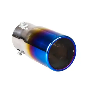 IATF16949-silenciador de tubo de escape de fibra de carbono, personalizado, de acero inoxidable, plateado, recto, azul