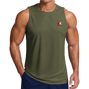 Camiseta sin mangas para hombre, personalizada con tu propio logo y diseño, de algodón y poliéster, color sólido, para gimnasio y actividades deportivas, a precio económico, en venta. - Product Image 1