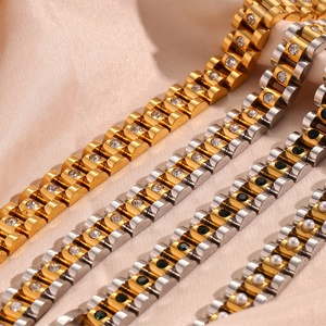 เครื่องประดับกันหมอง สร้อยข้อมือแบบโซ่เคลือบทอง 18k ประดับเพชรซิร์คอน สำหรับผู้หญิง กันน้ำ ทำจากสแตนเลสสตีล - Product Image 1