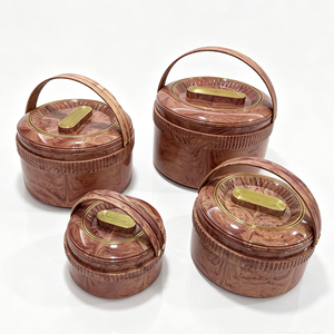 Lot de 4 boîtes repas isothermes portables en bois grainé, empilables, pour garder les aliments au chaud, ensemble chauffe-plats type Hot Pot - Product Image 2