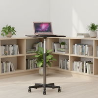 MERRY Table mobile autoportante moderne en acier avec plateau en bois, réglable en hauteur, pour ordinateur portable, bureau ou chevet