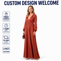 Custom Women Maxi Dress Manufacturer Modest Elegant V Neck Long Sleeve Empire Waist Plus Size for Wholesale Buyers