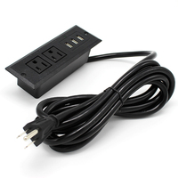 Multiprise de bureau encastrable USB 20W US ETL, noire, charge rapide 3A/2C, 2 prises IP44, prise en cuivre avec lumière LED pour table