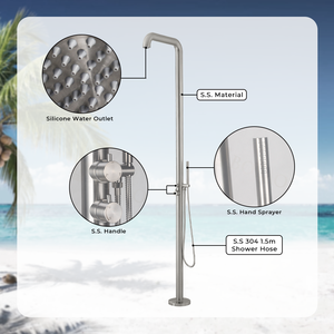 Douche d'extérieur sur pied en acier inoxydable douche <span class=keywords><strong>de</strong></span> piscine d'eau chaude et froide <span class=keywords><strong>de</strong></span> <span class=keywords><strong>jardin</strong></span> <span class=keywords><strong>avec</strong></span> robinets <span class=keywords><strong>de</strong></span> <span class=keywords><strong>support</strong></span> <span class=keywords><strong>de</strong></span> sol à finition brossée - Product Image 3