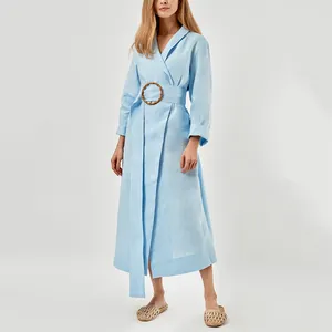 ثوب بجامة مثير وردي مقاس Xxl كاجوال لعام 2024، لباس للبيت من الكتان، كيمونو، ثوب للسيدات بالحزام بسعر الجملة