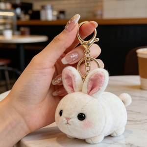 Porte-clés Lapin <span class=keywords><strong>Blanc</strong></span> Mignon en Peluche Douce et Écologique, Breloque Lapin <span class=keywords><strong>Moelleux</strong></span> pour Clés - Product Image 3