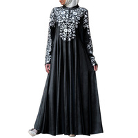 Nouvelle robe longue à col montant et manches longues pour femmes musulmanes, imprimé floral, style ethnique, jupe ample, en tissu Abaya de Dubaï