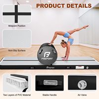 Tapis de gymnastique gonflable en PVC imperméable 10ft/12ft antidérapant avec rouleaux d'air pour entraînement d'équilibre intérieur/extérieur