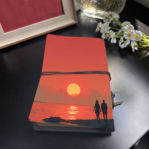 Cuaderno Vintage A6 con cierre <span class=keywords><strong>de</strong></span> corbata hecho a mano 160 páginas perfecto regalo <span class=keywords><strong>de</strong></span> notas <span class=keywords><strong>de</strong></span> reunión para consultores con <span class=keywords><strong>pareja</strong></span> Sunset Sea Bi - Product Image 3