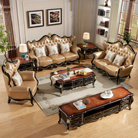 Design d'intérieur de luxe Antique Royal en bois sculpté haut Grain cuir salon canapé meubles