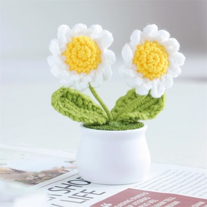 Productos florales hechos a mano, rosas simuladas, pequeñas plantas en maceta, adornos para decoración del hogar, regalos para el coche, flores de hilo tejidas. - Product Image 6