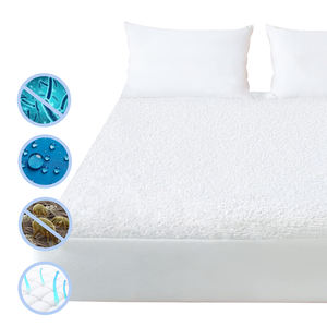 Protège-matelas imperméable antibactérien en tissu éponge 100% coton <span class=keywords><strong>de</strong></span> qualité supérieure, avec sangles élastiques, design uni, 200TC, lavable en machine - Product Image 1