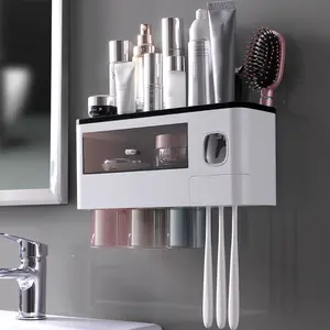 Wall Mounted Holder For Bathroom Accessories Toothbrush Holders With Toothpaste Dispenser