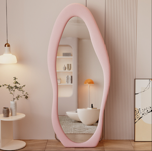Specchio a Figura Intera in Velluto con Bordo Ondulato Irregolare, da Parete o da Terra con Supporto per Camera da Letto e <span class=keywords><strong>Soggiorno</strong></span> - Product Image 3