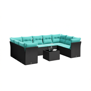 Ensemble de canapés de patio en polyrotin noir avec coussins, 10 pièces, mobilier de jardin, sièges d'extérieur, design contemporain - Product Image 1