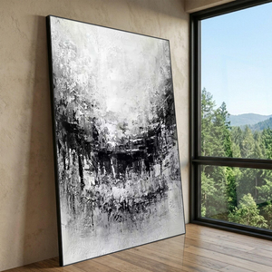 Cuadro Abstracto Grande Original para Colgar en la Pared, Murales Minimalistas <span class=keywords><strong>de</strong></span> Estilo Wabi-Sabi, Pintura <span class=keywords><strong>al</strong></span> Óleo Texturizada Hecha a Mano en Negro y Marrón sobre Lienzo - Product Image 3