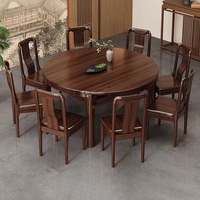 Ensemble table et chaises en bois massif ébène, tabouret de rangement rétractable, table extensible ronde-carrée à double usage pour espaces compacts