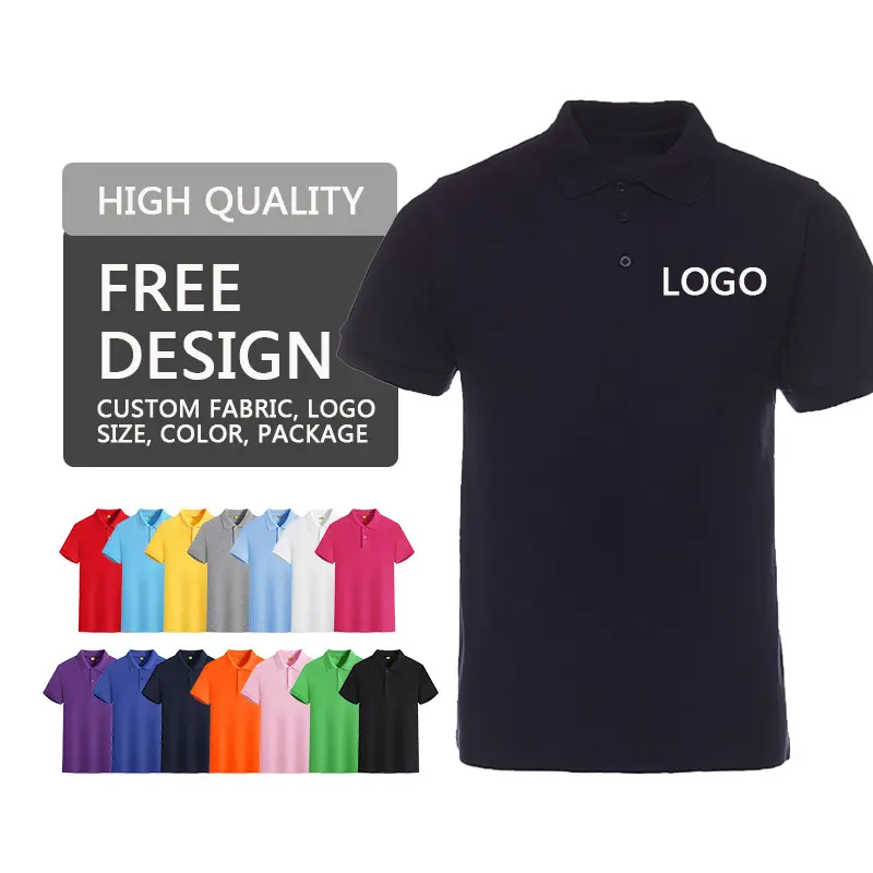 Hot selling unisex short-sleeved polo shirt in black royal blue navy blue purple orange white green red yellow gray pink color