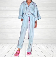 Nouveauté spéciale printemps automne femmes 100% coton popeline ensemble de vêtements de nuit 3/4 manches pyjamas dames lin 2 pièces pyjama ensemble
