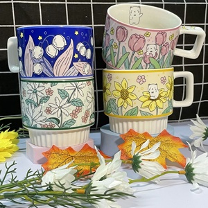Taza de cerámica japonesa bonita, taza de té y café estilo <span class=keywords><strong>estambre</strong></span> de tulipán con estilo Ins, taza de agua para oficina y hogar para obsequios - Product Image 2