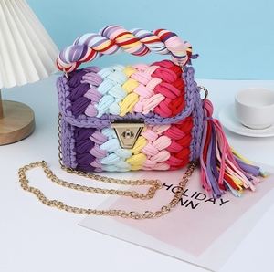 Sac à bandoulière en <span class=keywords><strong>crochet</strong></span> <span class=keywords><strong>pour</strong></span> filles, sac à main tissé à la main <span class=keywords><strong>pour</strong></span> femme, sac messager avec chaîne métallique et pompon, collection 2026 - Product Image 5
