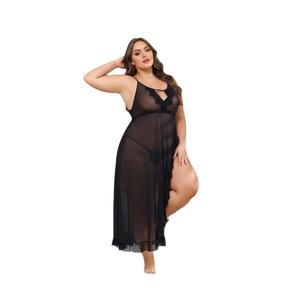 Lencería Europea y Americana de Talla Grande para Adultos, Conjunto de Pijama Transparente con Espalda Descubierta, Vestido Largo Sexy de Encaje Transparente - Product Image 5