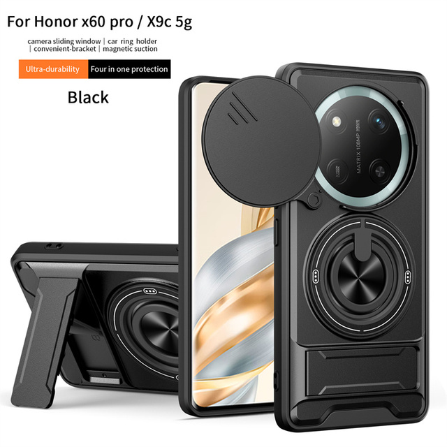 Shockproof Magnetic with Kickstand Slide Window Phone Cover for Honor X8D 500 Magic 8 Pro Pura 80 Pro+ Magnetic Car Holder Case