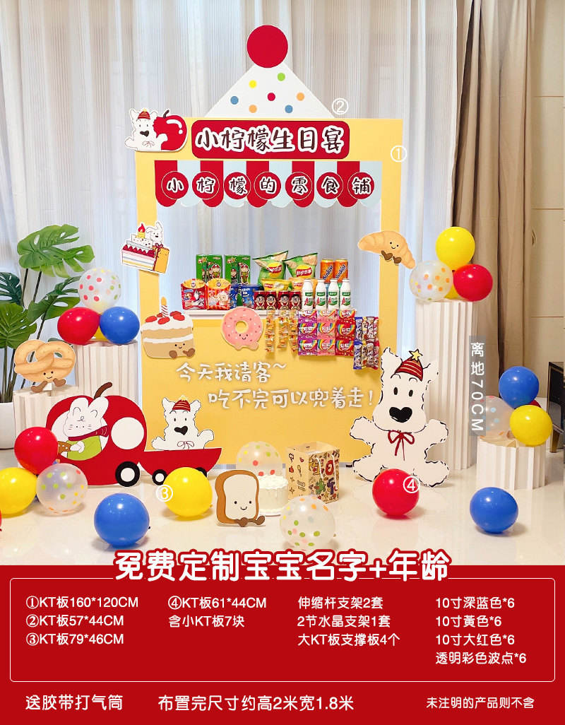 Ensemble de panneaux kt de magasin de collations de style tagi de style famille de ballons