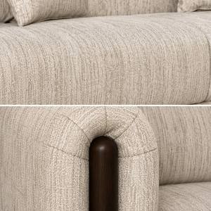 Sofá Nórdico Minimalista de 3 Plazas, Tapizado en Tela Texturizada Beige, Sofá de Perfil Bajo con Cojines, Detalles en Madera, Muebles para Sala de Estar - Product Image 3