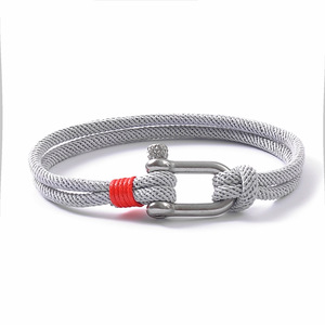Pulsera en forma de U de acero inoxidable para hombre, brazalete náutico moderno de doble capa, cuerda de Milán, para deportes de supervivencia al aire libre - Product Image 6