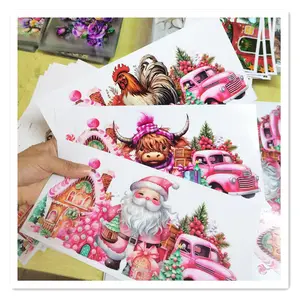 Roze Kerst Aangepaste Afdrukken Mode 16Oz Dtf Uv Printing Cup Verpakking Ontwerp Overdracht Sticker