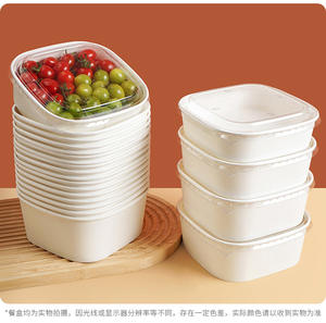 Boîtes à lunch carrées en papier kraft blanc sur mesure en gros, plateaux à fruits, boîtes bento - Product Image 2