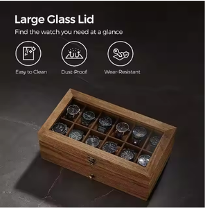 12-slot Hộp gỗ lớn kính nắp có thể tháo rời nhung Gối 2 tầng hiển thị trường hợp lưu trữ nhà tổ chức hộp - Product Image 5