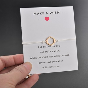 Bracciale di perline in oro caldo geometrico esagonale alla moda intrecciato fascino dell'<span class=keywords><strong>amicizia</strong></span> con carta dei desideri di anniversario personalizzabile - Product Image 5