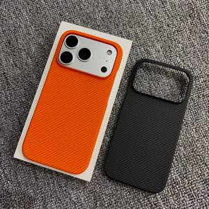 Coque de téléphone sans cadre en Fiber de carbone Ultra-mince pour iphone 16 15 14 Pro Max Plus pour iphone 17 coque en carbone <span class=keywords><strong>Orange</strong></span> - Product Image 1