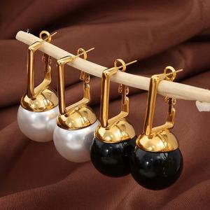 ต่างหูแบบติดหูทรงเรขาคณิตทันสมัย ทำจากสแตนเลส ขนาด 6 มม. 8 มม. ประดับมุกเทียม ชุบทอง 18K เครื่องประดับสำหรับผู้หญิง ขายส่ง - Product Image 2