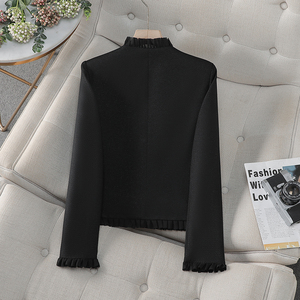 <span class=keywords><strong>Veste</strong></span> en Tweed Personnalisée pour <span class=keywords><strong>Femme</strong></span>, avec Manches Longues et Col Rond, Boutonnage Simple, Style Décontracté et Tendance pour Toutes les Saisons - Motif Uni - Product Image 6