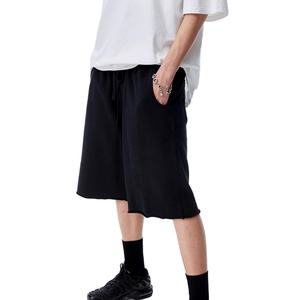 Wholesale Summer Raw Edge Washed Distressed Terry Anti-wrinkle Bermuda <b>Shorts</b> <b>Khaki</b> Loose Elastic Waist Sports <b>Shorts</b> for <b>Men</b> - Product Image 5