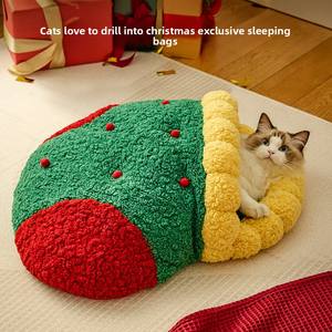 Nido navideño de otoño e invierno para gatos y perros, alfombrilla semicerrada gruesa cálida para mascotas, nido bonito con diseño cómodo - Product Image 2