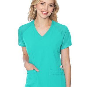 Blouse médicale noire pour femme à col en V, écologique, avec deux poches, détection d'aiguilles, tissu tissé sans couture, uniforme d'hôpital - Product Image 2
