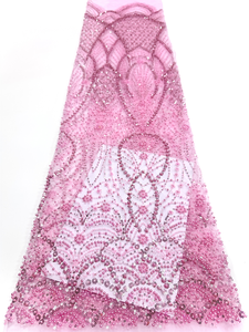 NI.AI Nouveau design Dentelle à paillettes dorée française en maille avec perles Tissu en dentelle pour robe de mariée - Product Image 5