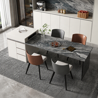 Îlot de cuisine moderne modulaire écologique personnalisé, comptoir de bar, finition brillante, rangement à vin en verre LED, meubles de salon