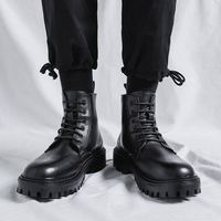 Prix de gros Chaussures décontractées pour hommes, best-seller influenceur, en cuir noir, style rétro britannique, montantes, avec semelle rehaussante