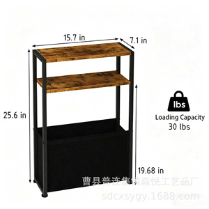 Solid Wood And Iron Side Table 3 Tier With Storage Basket For Living Room <b>Sofa</b> Gap Bedroom Narrow Shelf - Product Image 5