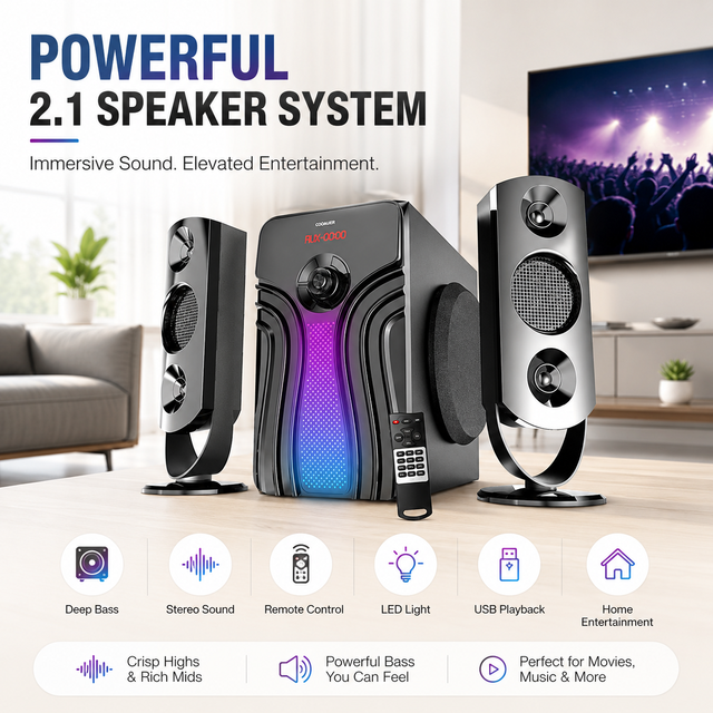 Blue Tooth BT Portable Home Theater Multimedia Music 2.1 Speaker System With Radio