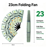 Éventail pliable promotionnel en plastique de 23 cm avec logo personnalisé, motif dollar, pour festivals, vente en gros
