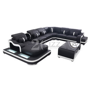 Canape De Salon Moderne En Cuir Noir Salon Meubles Sectionnel Grand Canapé Ensemble avec lumière <span class=keywords><strong>LED</strong></span> - Product Image 1