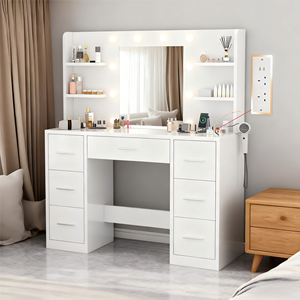 Moderna Toeletta in Legno Massello con Cassetto e Specchio per <span class=keywords><strong>Trucco</strong></span>, Arredamento per Camera da Letto e Soggiorno - Product Image 5