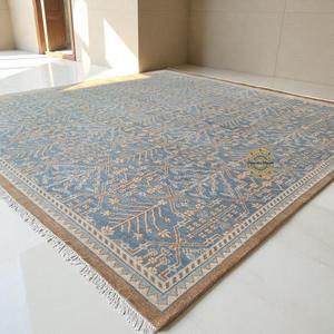 Alfombra de Lana Anudada a Mano Nueva, Estilo Oushak, en Azul y Marrón para Dormitorio, Sala de Estar, Comedor y Oficina - Product Image 3